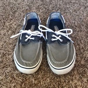 BLUE AND GRAY BOAT SHOES